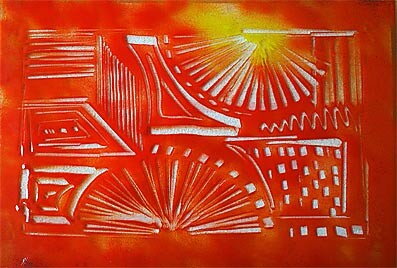 Umelecké dielo zo skla - Vejáre v červenom poli - M