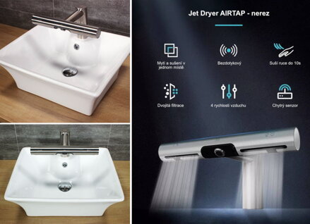 Jet Dryer AIRTAP - GUĽATÉ PREVEDENIE sušiča rúk s automatickou vodovodnou batériou
